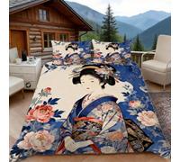 Funda Nordica Cama 180 Geisha 3D Fundas Nordicas Ilustración Japonesa 3pcs Ropa de Cama Microfibra Suave Funda Nórdica 260x240 y 2 Funda de Almohada 50x80 cm