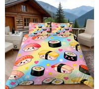 Funda Nordica Cama 180 Sushi 3D Fundas Nordicas Cocina Japonesa 3pcs Ropa de Cama Microfibra Suave Funda Nórdica 260x240 y 2 Funda de Almohada 50x80 cm