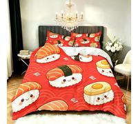 Funda Nordica Cama 200 Sushi De Dibujos Animados 3D Ropa de Cama Microfibra Suave Cocina Japonesa Funda de edredón 280x240 cm con Cremallera y 2 Funda de Almohada 50x75 para Cama Doble N.469