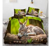 Funda Nordica Cama 80/90 Infantil Burro Funda Edredon 135x190 Burro Joven 3D Fundas de Edredón Microfibra Suave Ropa de Cama de 3 Piezas con Cremallera y 2 Fundas de Almohada K-1143