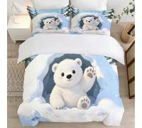 Funda Nórdica Cama 80/90 Oso Polar de Dibujos Animados Impresión 3D Microfibra Suave Ropa de Cama Niños, Niños y Niñas Funda Edredon 135x200 cm con Cremallera y 2 Fundas de Almohada 50x75 cm l.971