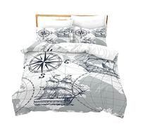 Funda Nordica Cama 90/105/135/150 Infantil Juveniles Chico Barco Mar Animal Pirata Ancla Microfibra Cremallera Juego De Cama Funda De Edredón Ropa De Cama 3 Piezas (Blanco,Cama 80/90 (180 x 210 cm))