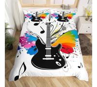 Funda Nordica Cama 90 Guitarra eléctrica 3 Piezas Juego de Ropa de Cama para Adulto,Suave Funda Edredon en Microfibra,1 Funda de Edredón 150x220cm+1 Fundas de Almohada 50x75cm 5G9X180001