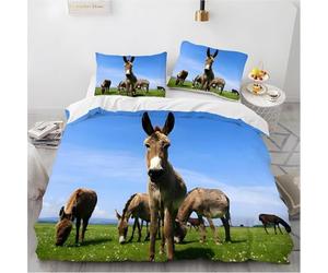 Funda Nordica Cama 90 Juvenil Burro Funda Edredon 150x220 Animales de Granja 3D Fundas de Edredón Microfibra Suave Ropa de Cama de 3 Piezas con Cremallera y 2 Fundas de Almohada K-983