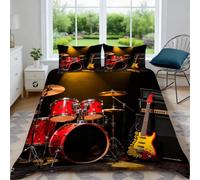 Funda Nórdica Cama 90 Kit de Batería Microfibra Suave Ropa de Cama 3 Piezas Fundas Nordicas 3D Guitarra Eléctrica Funda Edredon 135x200 cm y 2 Fundas de Almohada