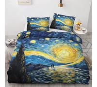 Funda Nordica Cama 90 Noche Estrellada Van Gogh - Ropa de Cama Microfibra Suave, Juego de Funda Nórdica Reversible, Funda Edredon 135x200 cm y 1 Funda de Almohada 50x75 cm, con Cremallera