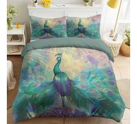 Funda Nórdica Cama 90Pavo Real Clásico Oriental con 1 Funda Almohada 65x65 cm y Funda Nordica 150x200 de 100% Microfibra con Cremallera, Suave y Transpirable