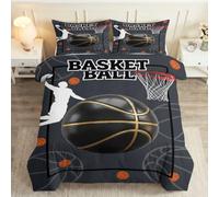 Funda nórdica de 220 x 240 cm, diseño deportivo con silueta de atleta | Juego de cama de microfibra, funda de edredón moderna de baloncesto, cesta con cremallera y fundas de almohada