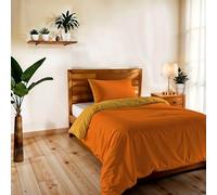 Funda nórdica Individual, Lisa Reversible (Double Face), colección Vera, con Funda nórdica 150 × 200 cm con Tapeta 20 + 50 cm + Funda de Almohada 50 × 80 cm Naranja/Amarillo