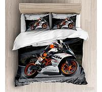 Funda Nordica Infantil 90 con Cremallera Piloto De Motos, Juveniles Ropa de Cama 150x200 De Microfibra con 2 Fundas de Almohada