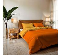 Funda nórdica matrimonial, Lisa Reversible (Double Face), colección Vera, con Funda nórdica 250×200 cm con Tapeta 20+50 cm + Pareja de Fundas de Almohada 50×80 cm Naranja/Amarillo