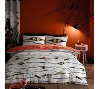 Funda Nórdica Momia Espeluznante Halloween Bedlam - Tamaño Doble (200 x 200cm) - Reversible (2 Diseños) - Brilla en la Oscuridad - Momias & Murciélagos Vampiro - Decoraciones de Halloween