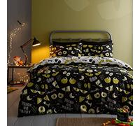 Funda Nórdica Ojos Espeluznantes Halloween Bedlam - Tamaño Individual (140 x 200cm) - Reversible (2 Colores) - Brilla en la Oscuridad - Ojos de Monstruo - Decoraciones de Halloween