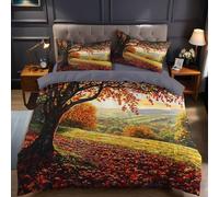 Funda nórdica para Cama 90 Paisaje de árboles otoñales Funda edredón 180x220 cm y Funda de Almohada de Microfibra Suave para Dormitorio Infantil y Juvenil, cómoda y fácil de cuidar