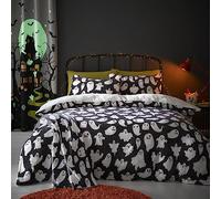 Funda Nórdica Polar de Fantasmas Halloween Bedlam - Tamaño Doble (200 x 200cm) - Diseño Reversible - Teddy Fleece Suave y Cálido en Blanco - Ropa de Cama de Fantasmas - Decoraciones de Halloween