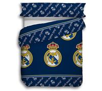 Funda Nórdica Real Madrid, 50% Algodón 50% Poliéster, Azul Marino con Escudo del Club, para Cama de 90,105,135,150 (135)