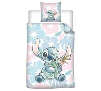 Funda Nórdica Reversible Lilo y Stitch para Cama de 90 o 105cm Policotton, Medida 140x200 cm, más 1 Funda Cojín 65x65cm