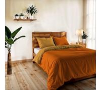 Funda nórdica una Plaza y Media, Lisa Reversible (Double Face), colección Vera, con Funda nórdica 200×200 cm con Tapeta 20+50 cm + Pareja de Fundas de Almohada 50×80 cm Naranja/Amarillo