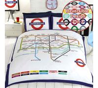 Rapport London Juego de cama Underground Homespace – Funda de edredón y fundas, Doble, Blanco
