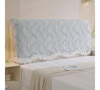 Funda para cabecera de Cama de Tela de Seda fría de Color sólido con Borde de Encaje, Cubre cabecero para Camas Individuales, Dobles y tamaño King, Antipolvo - Blue|| 210cm