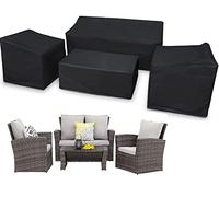 Funda para muebles de patio, 4 piezas, funda de mesa de jardín de tela Oxford 420D resistente con ventilación de aire, juego de muebles de patio a prueba de viento con 2 hebillas a prueba de viento