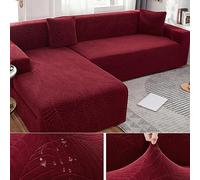 Funda para Sofa Chaise Longue Impermeable 1/2/3/4 plazas Elástica Jacquard Fundas de Sofá Cheslong Brazo Largo Derecho Izquierda Funda Sofá de Forma L Ajustables Antiarañazos,Red-ChaiseLongue+3seats