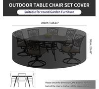 Funda protectora para muebles de jardín redondos - Funda para juegos de salones - Impermeable - Negra - 300x90 cm