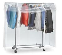 Funda protectora transparente de PVC para perchas, dimensiones 120 x 160 x 60 cm. Ofrece protección contra los rayos UV, la humedad y el polvo, y cuenta con cremallera doble