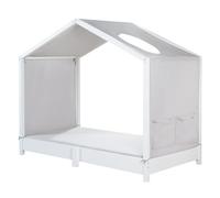 Funda roba para camas Montessori tipo casita 70 x 140 cm - Accesorio adecuado para convertirla en una cama con dosel - Incluye 3 bolsillos de almacenamiento y ventana en el techo - Gris claro