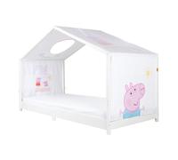 Funda roba para camas Montessori tipo casita 90 x 200 cm con diseño Peppa Pig - Accesorio para convertirla en cama con dosel - Incluye 3 bolsillos y ventana en el techo