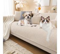Funda Sofa 3 Plazas Antideslizante Chenilla para Chaise Long 1/2/4 Plazas | Cubre Sofas y Funda Sillón Relax Reclinable lavable para rinconera,asiento,respaldo, reposabrazos y cojines(Beige,90x210cm)