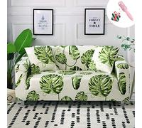 Funda Sofá de 3 plazas Universal Estiramiento, Morbuy Nórdico Cubierta de Sofá Cubre Sofá Funda Furniture Protector Antideslizante Elastic Soft Sofa Couch Cover (2 plazas,Hoja Verde)