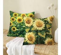 Fundas Cojines 35x35 cm Verde Juego de 2, Impermeable Exterior Funda Cojin Lino, Cómodo Transpirables, Antimanchas y Durable Funda de Cojines Girasol Primavera Salón, Dormitorio Decoración Hogar X-554