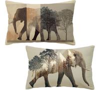 Fundas Cojines 50x30,Funda Cojin gris Juego de 2,Otoño Fundas de Cojines elefante,Suave Cojines Cama Decorativos,Cushion Covers con Cremallera Oculta para Oficina Sofá Cama Habitacion,Regalos D6-945