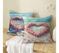 Fundas Cojines 50x50cm Playa Juego de 2,Impermeable Exterior Funda Cojin Lino,Cómodo Transpirables,Antimanchas y Durable Funda de Cojines Amar,para Primavera Salón,Dormitorio Decoración Hogar X-556