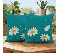 Fundas Cojines 55x55 cm Flor Cojines Sofa Juego De 2 Exterior Impermeable Funda Cojin Turquesa Lino Cushion Covers con Cremallera Invisible, Modernas Decorativos Jardin Terraza Patio Silla 2h-402