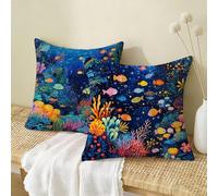 Fundas Cojines 80x80cm Azul Juego de 2,Impermeable Exterior Funda Cojin Lino,Cómodo Transpirables,Antimanchas y Durable Funda de Cojines Vida Marina Primavera Salón,Dormitorio Decoración Hogar X-526