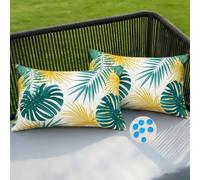 Fundas Cojines Exterior Impermeable Funda de Cojín 30x40 cm, 2 Piezas Fundas de Cojines Hoja Verde Decorativo Lino Hojas Doradas Funda de Almohada con Cremallera Oculta para Sofá Jardín Patio -SC533