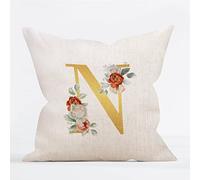 Fundas de almohada decorativas con monograma floral de acuarela de 16 x 16 pulgadas, fundas de cojín con letra N del alfabeto para decoración de sofá, coche, dormitorio