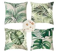 Fundas de Cojín 40x40 cm Juego de 4 Fundas cojines verde Funda Cojin Exterior hoja Cojines para Sofa de Lino Impermeables Cojines Cama Decorativos para Jardín Exterior Decoración de Hogar Regalos