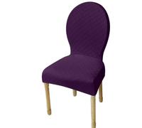 Fundas Elásticas para Sillas De Comedor - Conjunto Piezas Protectoras Antimanchas Y Antideslizantes para Respaldo Ovalado Lavables Ajustables (No Incluye Silla)(Deep Purple,6PS Small)