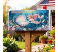 Fundas magnéticas para buzón de sirena, diseño de estrella de mar, color azul, para decoración al aire libre, 21 x 25.5 pulgadas