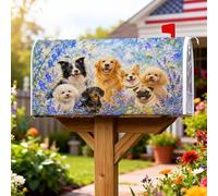 Fundas magnéticas para buzón, diseño de perros, flores rústicas, abejas, primavera, azul, para decoración de jardín, patio, 21 x 25.5 pulgadas