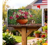 Fundas magnéticas para buzón, diseño rústico de zinnias, maceta de primavera, melocotón, protector de poste para decoración al aire libre, 21 x 25.5 pulgadas