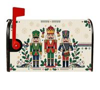 Fundas magnéticas tradicionales para buzón de correo de soldado cascanueces | Soldados cascanueces, cubierta de poste de buzón, bayas de acebo, copos de nieve, decoración de invierno