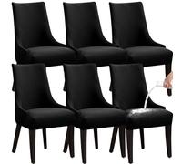 Fundas para sillas de Comedor, Fundas Impermeables para sillas con Respaldo de ala, Cubiertas Suaves, Antideslizantes, extraíbles y Lavables para Uso Diario,Negro,Juego de 6