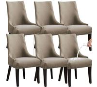 Fundas para sillas de Comedor, Fundas Impermeables para sillas con Respaldo de ala, Cubiertas Suaves, Antideslizantes, extraíbles y Lavables para Uso Diario,Gris Pardo,Juego de 6