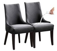 Fundas para sillas de Comedor, Fundas Impermeables para sillas con Respaldo de ala, Cubiertas Suaves, Antideslizantes, extraíbles y Lavables para Uso Diario,Gris Oscuro,Juego de 2