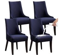 Fundas para sillas de Comedor, Fundas Impermeables para sillas con Respaldo de ala, Cubiertas Suaves, Antideslizantes, extraíbles y Lavables para Uso Diario,Azul Marino,Juego de 4