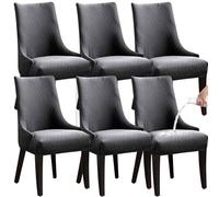 Fundas para sillas de Comedor, Fundas Impermeables para sillas con Respaldo de ala, Cubiertas Suaves, Antideslizantes, extraíbles y Lavables para Uso Diario,Gris Oscuro,Juego de 6